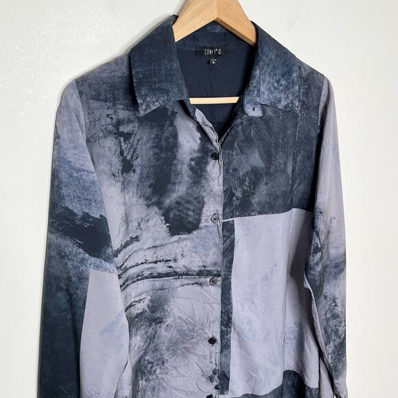 Comfy USA Women Long Sleeve Button Up Tunic Top Small Blue Gray Artsy Lagenlook - Picture 3 of 9